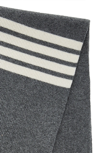 Shop Thom Browne Stripe-detailed Cashmere Scarf In Grey