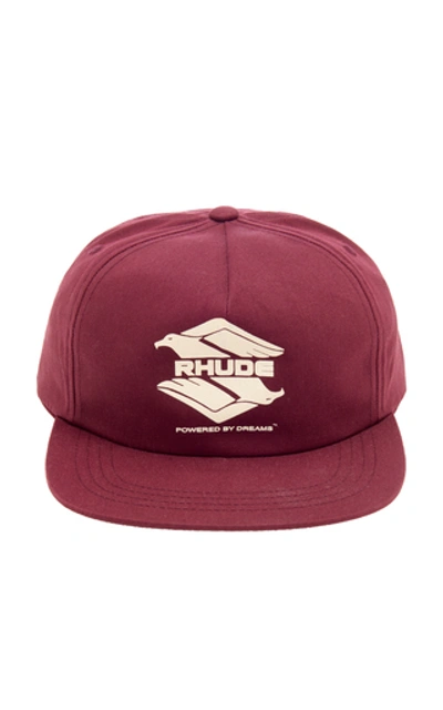 Shop Rhude Logo-embroidered Cotton-twill Baseball Cap In Burgundy