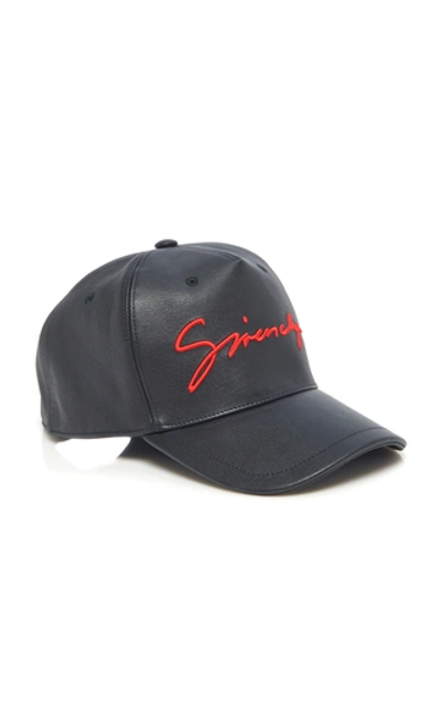 Shop Givenchy Signature Logo Leather Baseball Cap In Black