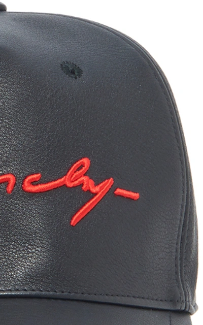 Shop Givenchy Signature Logo Leather Baseball Cap In Black