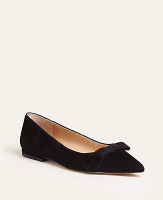 black suede flats with bow