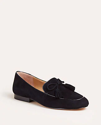 black suede tassel loafers