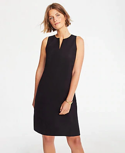 Shop Ann Taylor Split Neck Linen Cotton Shift Dress In Black