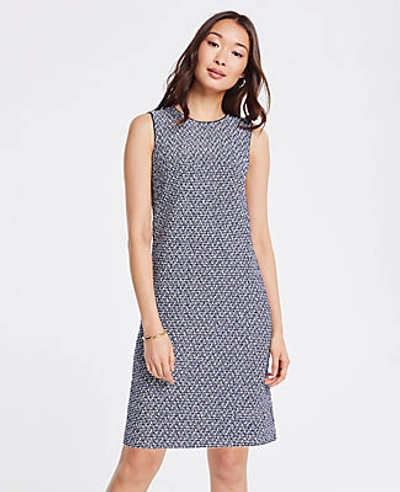 Shop Ann Taylor Textured Knit Shift Dress In Navy Multi