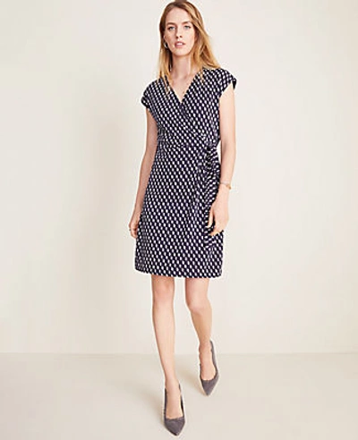 Shop Ann Taylor Dashed Matte Jersey Wrap Dress In Blue