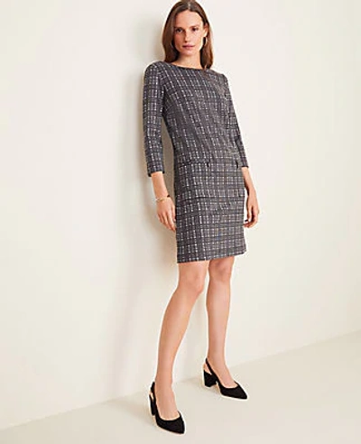 Shop Ann Taylor Windowpane Zip Pocket Shift Dress In Black