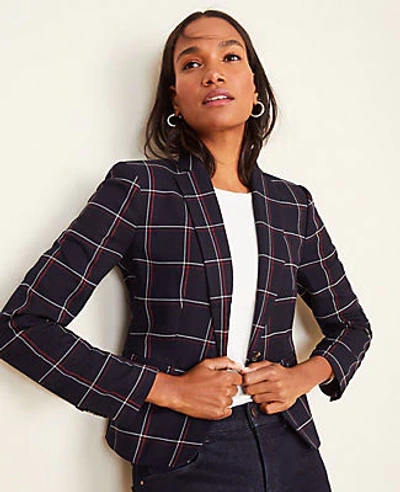 Shop Ann Taylor Plaid One Button Blazer In Blue