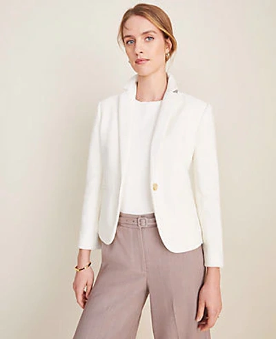 Shop Ann Taylor Piped Tweed One Button Blazer In White