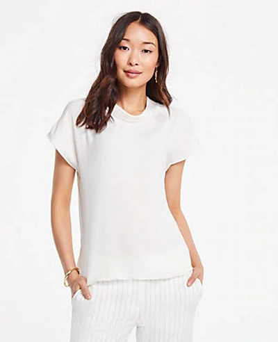 Shop Ann Taylor Rolled Mock Neck Top In Winter White