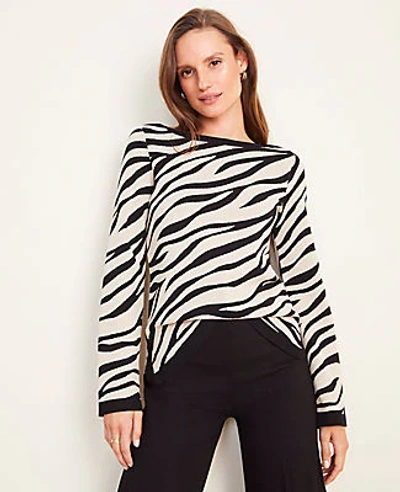 Shop Ann Taylor Zebra Print Boatneck Sweater In Black