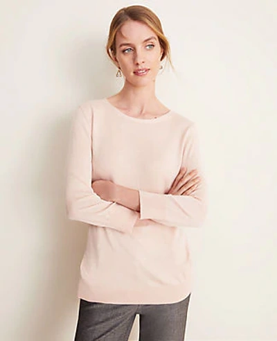 Shop Ann Taylor Mixed Media Bow Back Sweater In Pink
