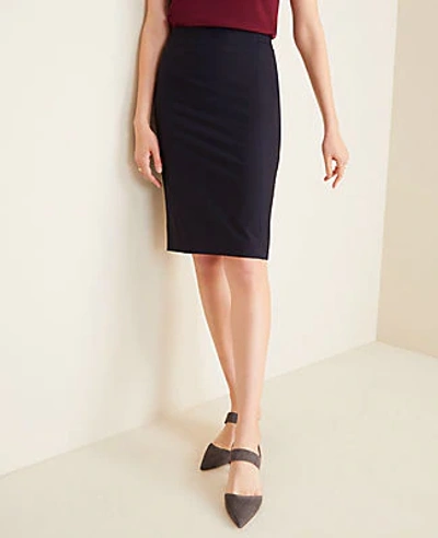 Shop Ann Taylor The Pencil Skirt In Tropical Wool In True Navy
