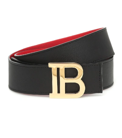 Shop Balmain Reversible Leather Belt In Black