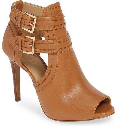 Michael Michael Kors Blaze Peep Toe Buckle Bootie In Brown | ModeSens