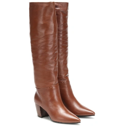 Shop Prada Leather Knee-high Boots In Brown