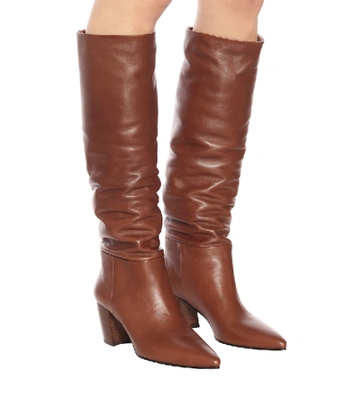 Shop Prada Leather Knee-high Boots In Brown