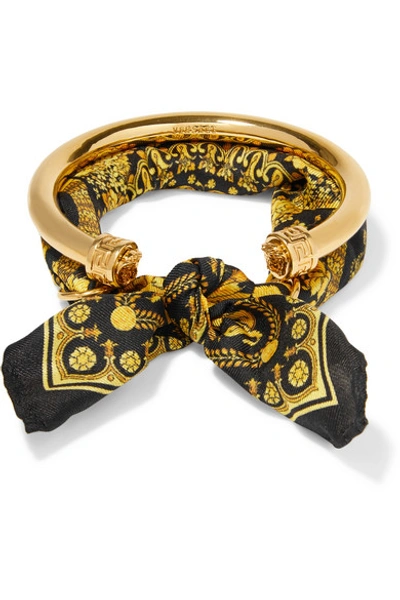 Shop Versace Gold-tone And Printed Silk-twill Bracelet In Black