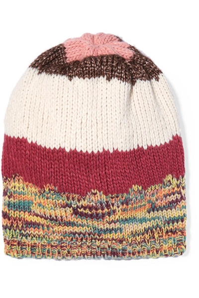 Shop Missoni Striped Ribbed-knit Beanie In Pink