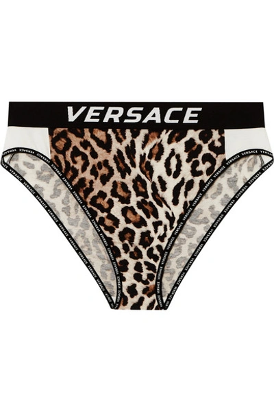 Shop Versace Leopard-print Stretch-jersey Briefs In Leopard Print