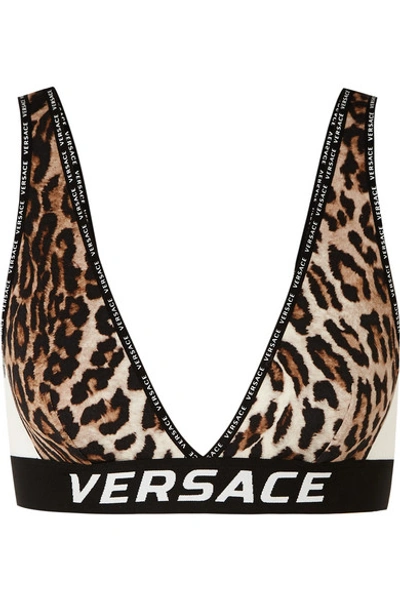 Shop Versace Leopard-print Stretch-jersey Soft-cup Triangle Bra In Leopard Print