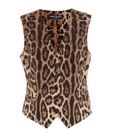 Shop Dolce & Gabbana Leopard-print Wool-blend Crêpe Vest In Beige