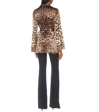 Dolce & Gabbana Diva Belted Leopard-print Silk-blend Satin Pajama Shirt In Beige