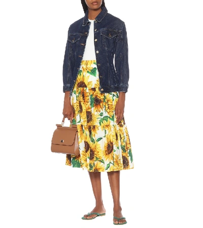 Shop Dolce & Gabbana Sunflower-print Cotton Midi Skirt In Yellow