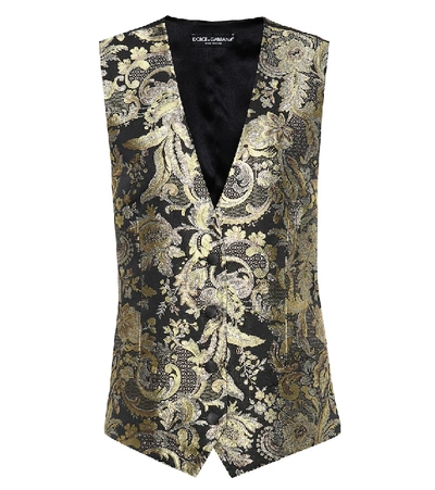 Shop Dolce & Gabbana Metallic Brocade Vest In Black