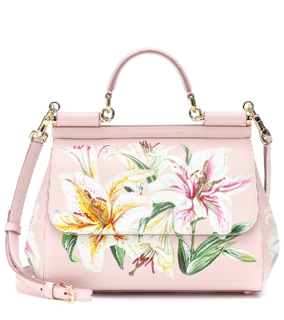Shop Dolce & Gabbana Sicily Floral Leather Shoulder Bag In Pink