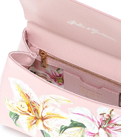 Shop Dolce & Gabbana Sicily Floral Leather Shoulder Bag In Pink