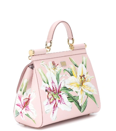 Shop Dolce & Gabbana Sicily Floral Leather Shoulder Bag In Pink