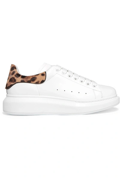 Shop Alexander Mcqueen Calf Hair-trimmed Leather Exaggerated-sole Sneakers In White