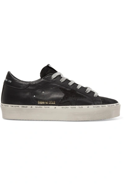 Shop Golden Goose Hi Star Suede-trimmed Distressed Leather Sneakers In Black