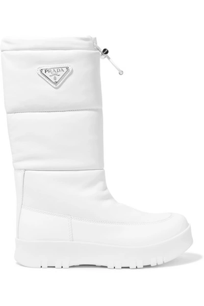 Shop Prada Logo-appliquéd Quilted Leather Snow Boots In White