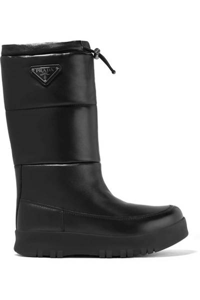 Shop Prada Logo-appliquéd Quilted Leather Snow Boots In Black