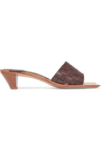 Shop Bottega Veneta Intrecciato Leather Mules In Brown