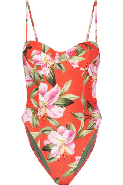 Shop Mara Hoffman Net Sustain Desiree Floral-print Underwired Swimsuit In Red