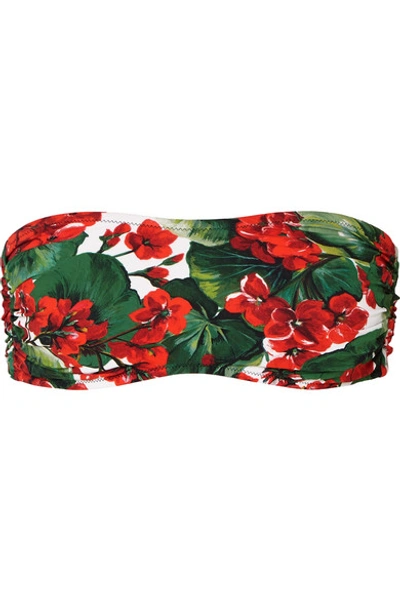 Shop Dolce & Gabbana Portofino Floral-print Bandeau Bikini Top In Red