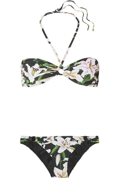 Shop Dolce & Gabbana Floral-print Bandeau Bikini In Black
