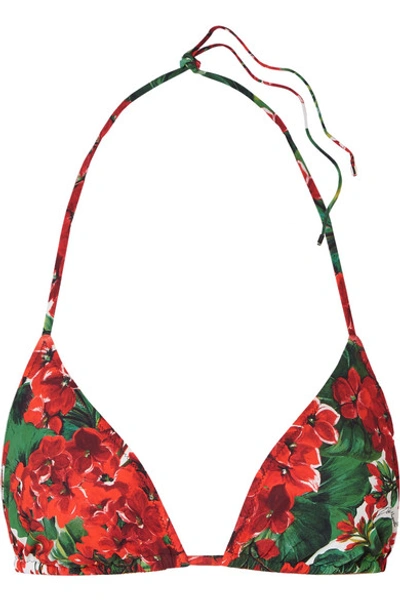 Shop Dolce & Gabbana Floral-print Triangle Bikini Top In Red