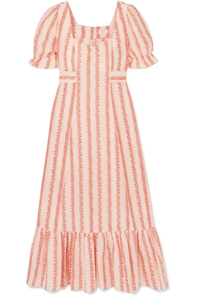 Shop Rixo London Kate Floral-print Cotton Midi Dress In Peach