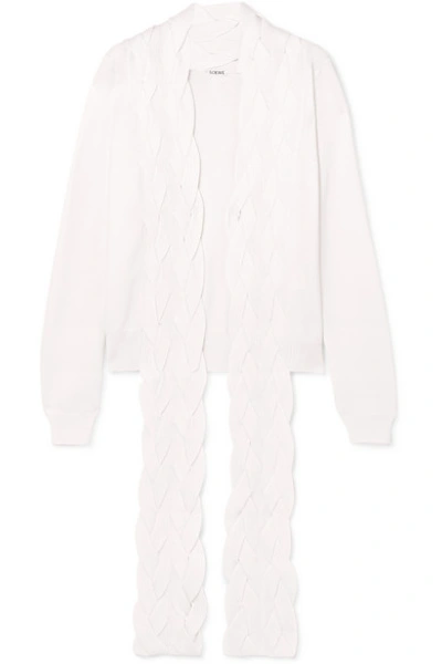 Shop Loewe Asymmetric Braided Wool Cardigan In White