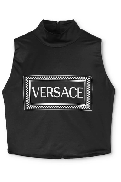 Shop Versace Printed Stretch-jersey Turtleneck Top In Black