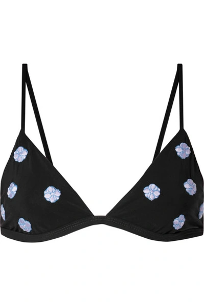 Shop Anemone Floral-embroidered Triangle Bikini Top In Black