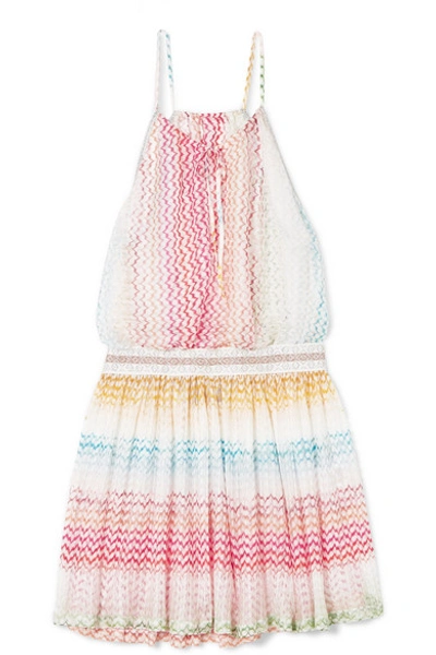 Shop Missoni Mare Striped Crochet-knit Mini Dress In Pink