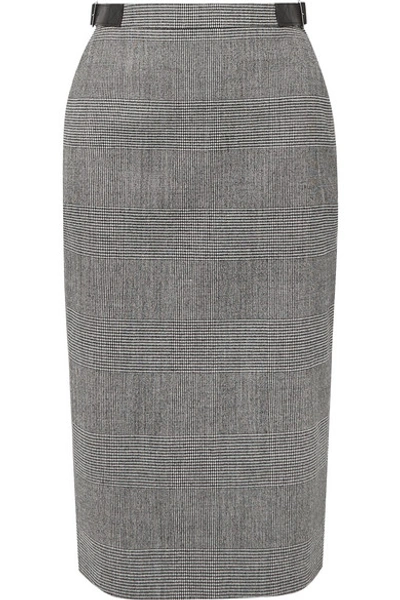 Shop Altuzarra Bolan Leather-trimmed Prince Of Wales Checked Wool-blend Skirt In Gray