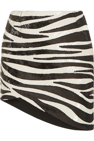 Shop Saint Laurent Asymmetric Zebra-print Sequined Crepe Mini Skirt In Black