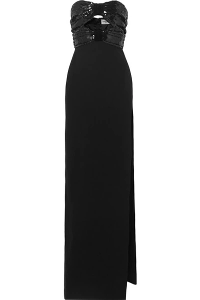 Shop Saint Laurent Strapless Cutout Sequined Crepe Gown In Black