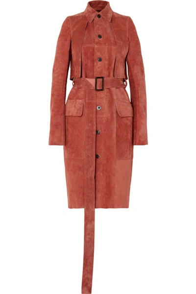 Shop Rick Owens Forked Suede Trench Coat In Pink