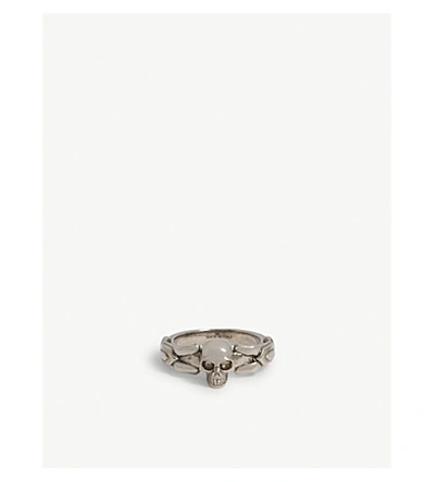 Shop Alexander Mcqueen Textured Skull Ring In Silver